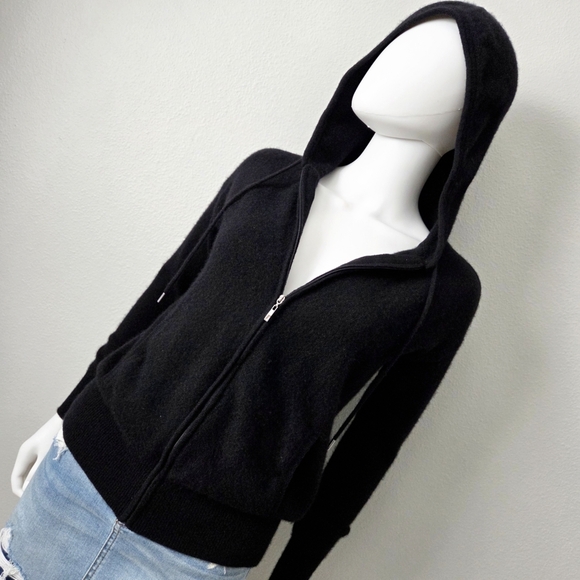 Cashmere Luxury Full Zip Black Hoodie By Charter Club, Pockets, Size Small - Picture 7 of 16